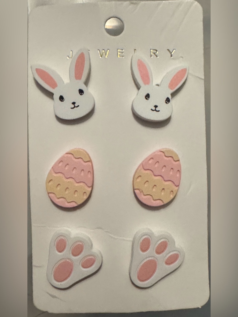Easter Bunny & Egg Stud Earring Set - Pink & White